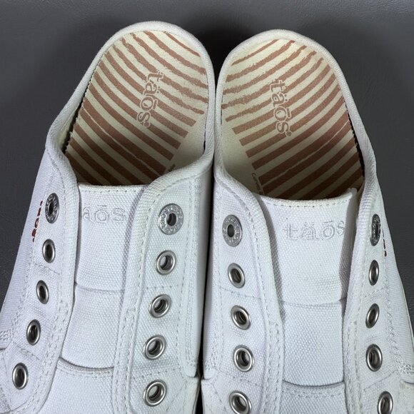 Taos EZ Soul Shoes Women Size 8.5 White Canvas Slip On Mules Curves Pods Footbed - Picture 2 of 12